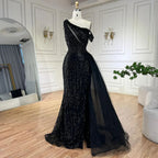 Vestido de noche amarillo de un hombro, negro, con abertura alta, corte sirena y cuentas, para mujer, para boda, fiesta, 2025, LA72424 