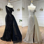 Vestido de noche amarillo de un hombro, negro, con abertura alta, corte sirena y cuentas, para mujer, para boda, fiesta, 2025, LA72424 