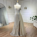 Vestido de noche amarillo de un hombro, negro, con abertura alta, corte sirena y cuentas, para mujer, para boda, fiesta, 2025, LA72424 