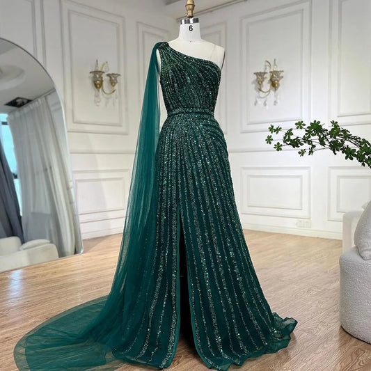 Yellow One-Shoulder Cape Sleeve 2025 Luxury Beaded  Formal Occasion Evening Dresses Gowns For Women Party LA71671