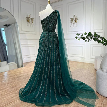 Yellow One-Shoulder Cape Sleeve 2025 Luxury Beaded  Formal Occasion Evening Dresses Gowns For Women Party LA71671