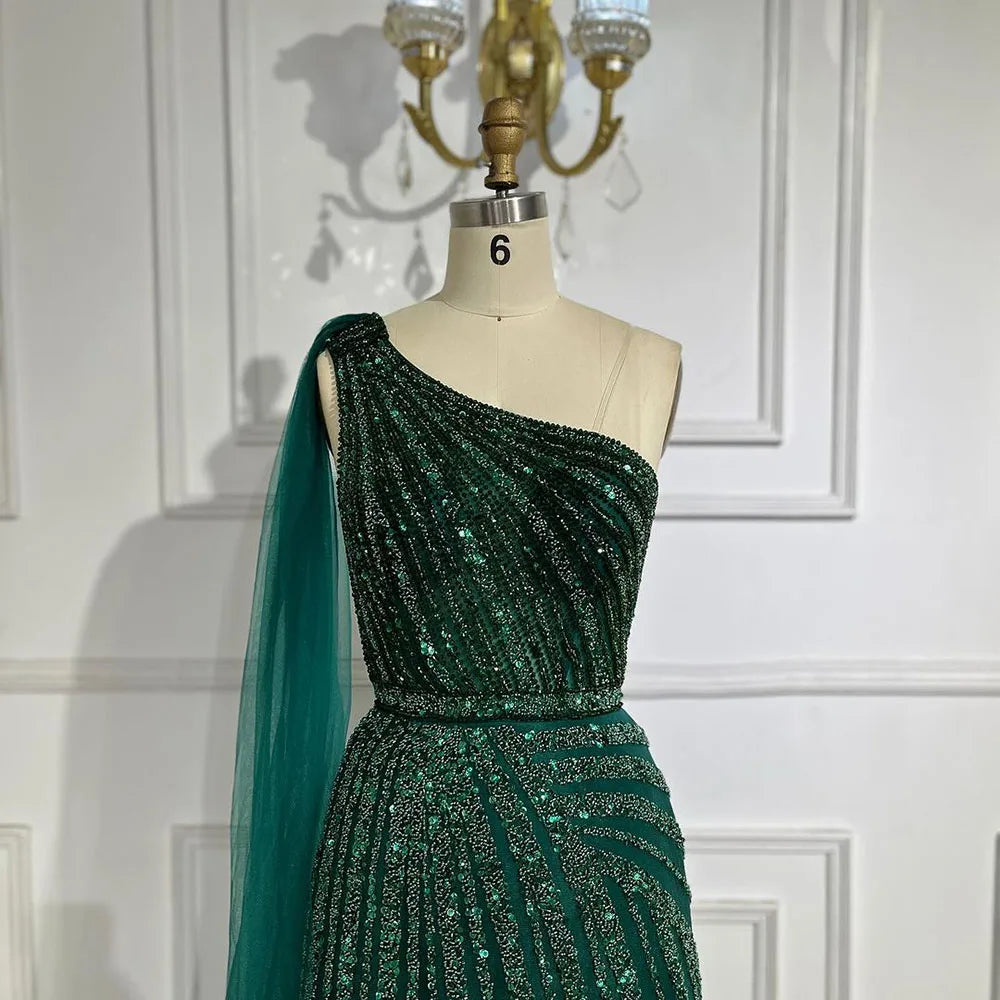 Yellow One-Shoulder Cape Sleeve 2025 Luxury Beaded  Formal Occasion Evening Dresses Gowns For Women Party LA71671