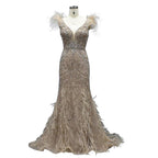 Lilac Mermaid V-Neck Evening Dresses 2025 Feathers Beading Luxury Sexy Formal Dress LA70572