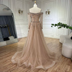 Nude Meerjungfrau Elegantes Perlenbesetztes Luxus-Abendkleid mit Überrock LA72397