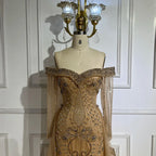 Nude Meerjungfrau Elegantes Perlenbesetztes Luxus-Abendkleid mit Überrock LA72397