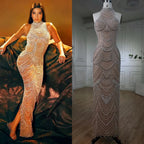 Silber nude Halfter Ärmellose Perlen Perlen Meerjungfrau Abendkleider 2025 Elegante Party Kleider für Frauen LA72091 