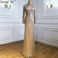 Ｍuslim Champagne Elegant Evening Dresses Gowns 2025 Mermaid Luxury Beaded For Woman Wedding Party LA71191