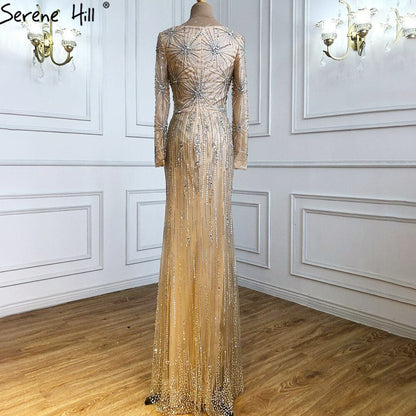 Ｍuslim Champagne Elegant Evening Dresses Gowns 2025 Mermaid Luxury Beaded For Woman Wedding Party LA71191