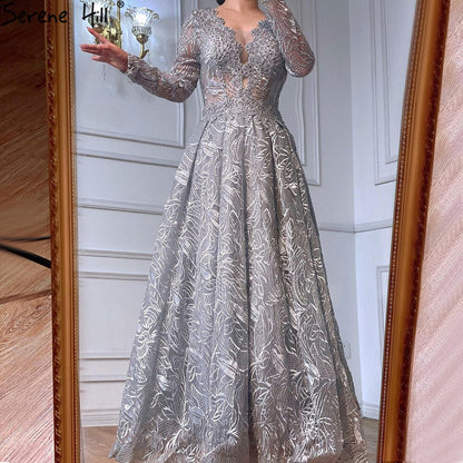 Ｍuslim Luxury Pink Evening Dresses Gowns 2025 Beading Lace A-Line For Woman Wedding Party LA71029