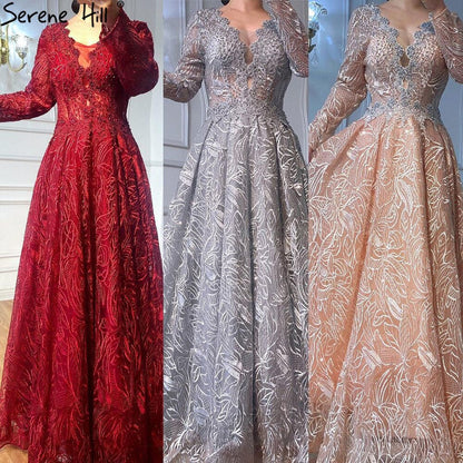 Ｍuslim Luxury Pink Evening Dresses Gowns 2025 Beading Lace A-Line For Woman Wedding Party LA71029