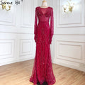 Ｍuslim Wine Red Luxury Evening Dresses Gowns 2025 Mermaid Beaded Elegant For Woman Wedding Party LA71144