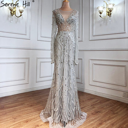 Ｍuslim Wine Red Luxury Evening Dresses Gowns 2025 Mermaid Beaded Elegant For Woman Wedding Party LA71144