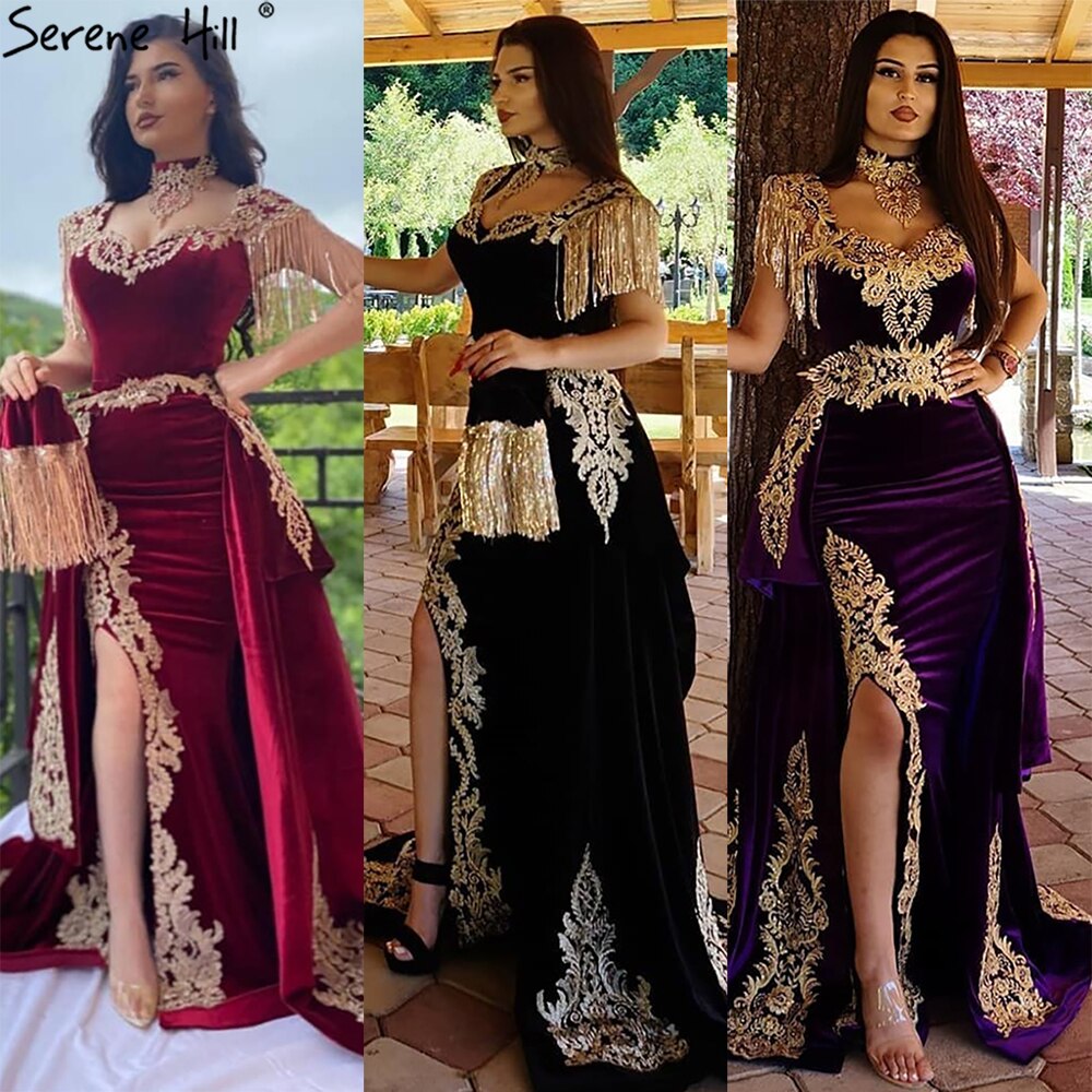Vestido de noche de terciopelo rojo vino con cola desmontable, elegante, con borlas, sexy, para mujer, fiesta 2025 LA70789 