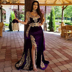 Vestido de noche de terciopelo rojo vino con cola desmontable, elegante, con borlas, sexy, para mujer, fiesta 2025 LA70789 