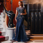 Abendkleid aus blauem Himmel, Diamant-Mantel mit Blick auf Dubai, Abendkleid-Design Formal, LA70757, 2025