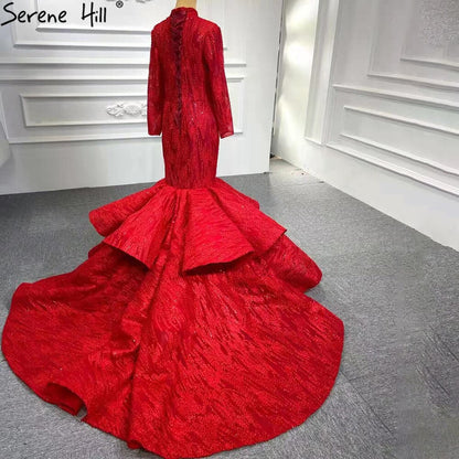 Serenr Hill Muslimischen Red Mermaid Vintage Brautkleider 2025 Elegante Lace Up Brautkleider HM66614M Nach Maß 