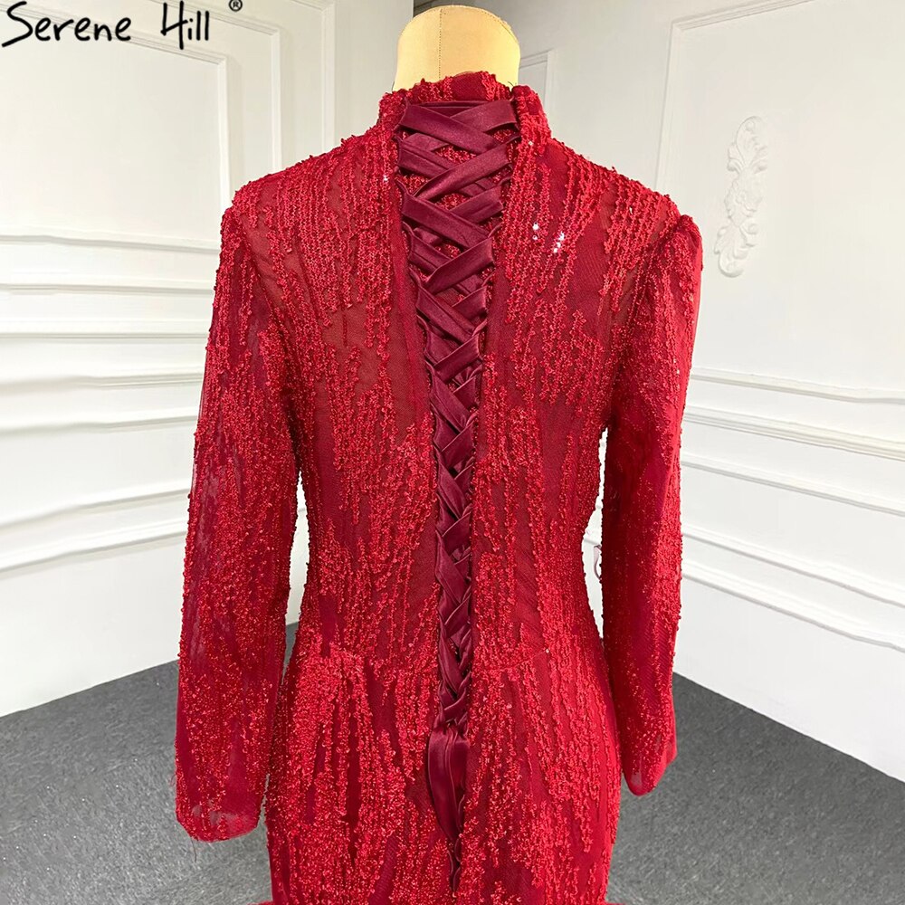 Serenr Hill Muslim Red  Mermaid Vintage Wedding Dresses 2025 Elegant Lace Up Bridal Gowns HM66614M Custom Made