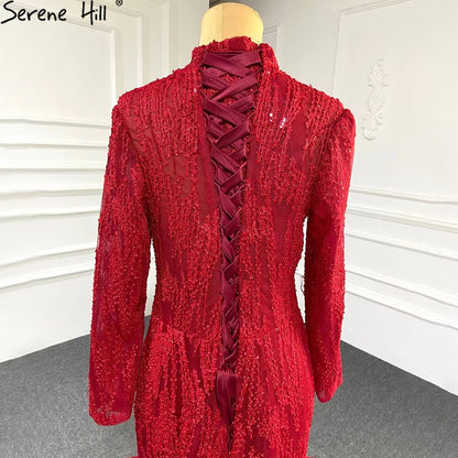 Serenr Hill Muslimischen Red Mermaid Vintage Brautkleider 2025 Elegante Lace Up Brautkleider HM66614M Nach Maß 