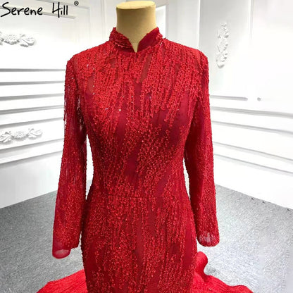 Serenr Hill Muslimischen Red Mermaid Vintage Brautkleider 2025 Elegante Lace Up Brautkleider HM66614M Nach Maß 