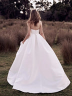 Sexy A-Line Bridal Gown Strapless High Side Slit Pleated Satin Wedding Dress Chapel Train Custom Women 2023 Vestido De Novia-payinti