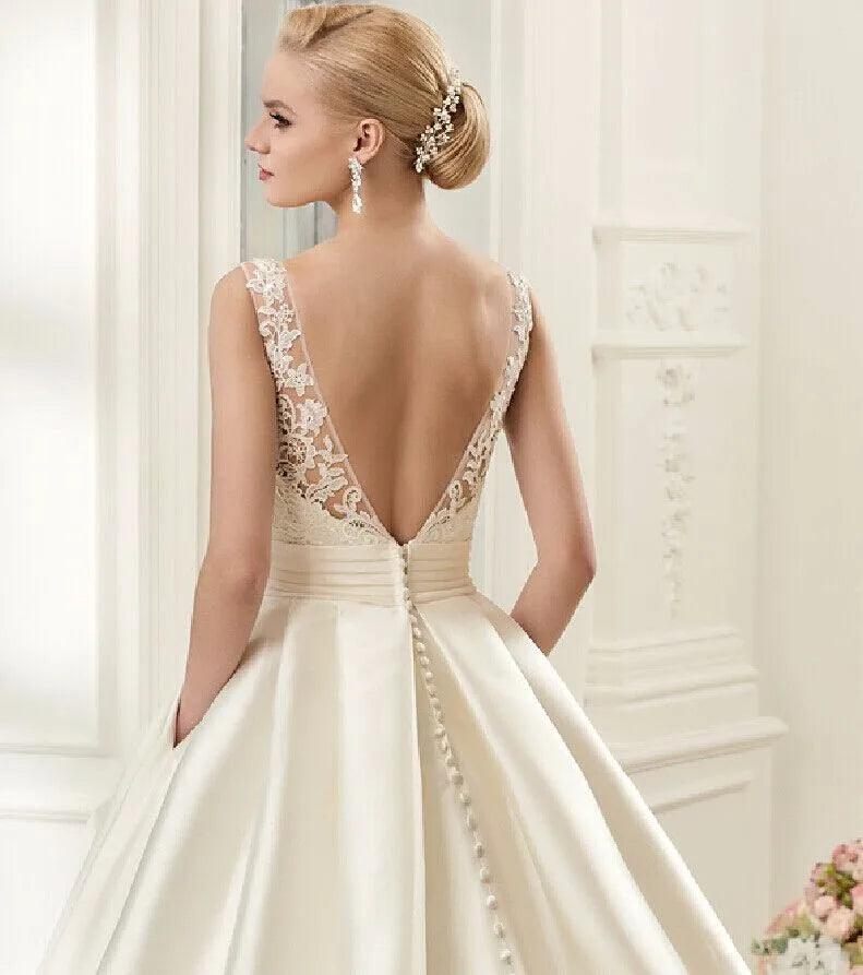 Sexy Backless Satin Wedding Dresses 2021 Chapel Train Bridal Gowns Ivory vestido noiva princesa-payinti