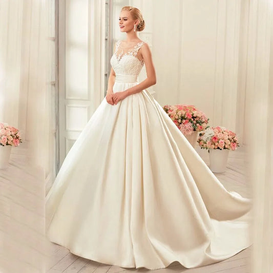 Sexy Backless Satin Wedding Dresses 2023 Chapel Train Bridal Gowns Ivory vestido noiva princesa-payinti