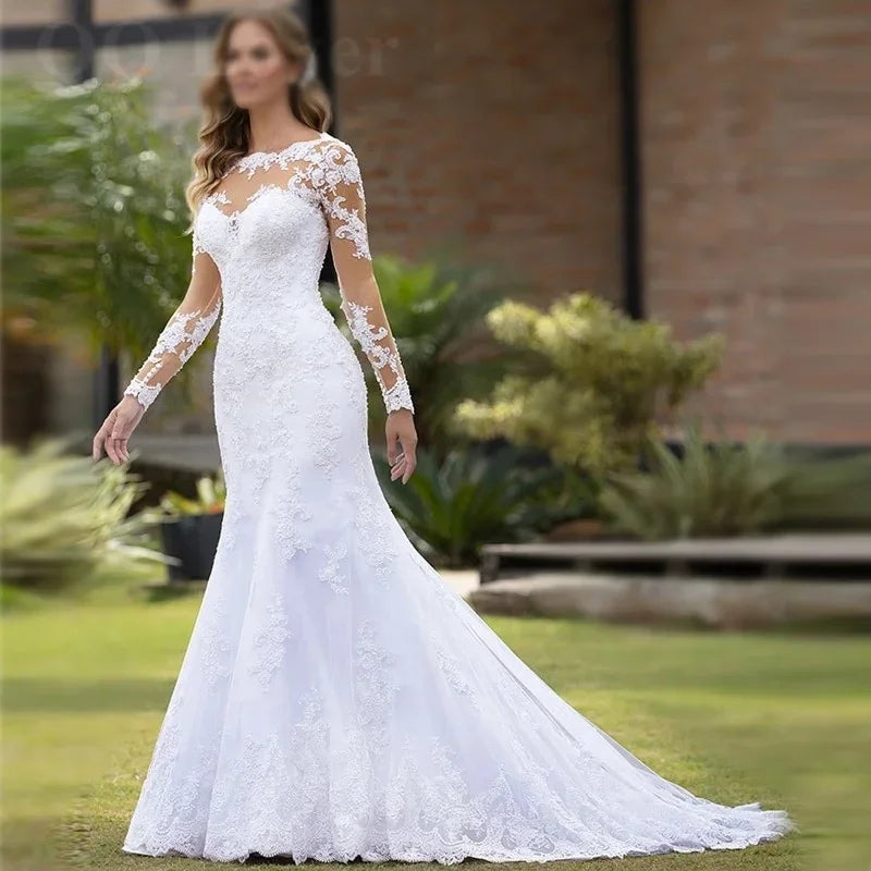 Sexy Illusion Mermaid Wedding Dresses Lace Appliques Robe De Mariée Wedding Bride Gowns Court Train Backless Vestido De Noiva-payinti