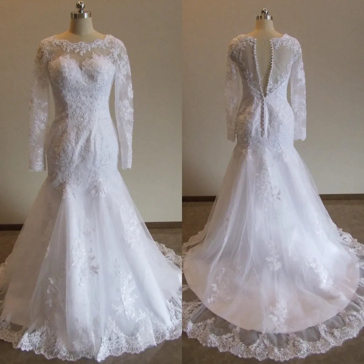 Sexy Illusion Mermaid Wedding Dresses Lace Appliques Robe De Mariée Wedding Bride Gowns Court Train Backless Vestido De Noiva-payinti