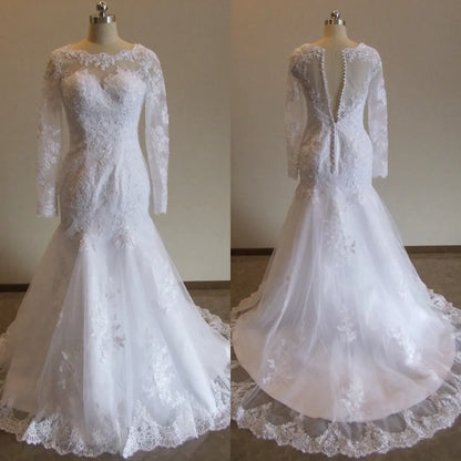 Sexy Illusion Mermaid Wedding Dresses Lace Appliques Robe De Mariée Wedding Bride Gowns Court Train Backless Vestido De Noiva-payinti