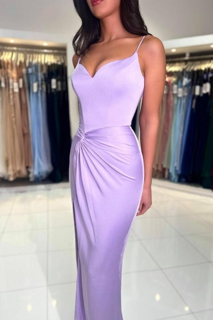 Sexy Lange Lila Einfache Meerjungfrau Spaghettiträger Ballkleider