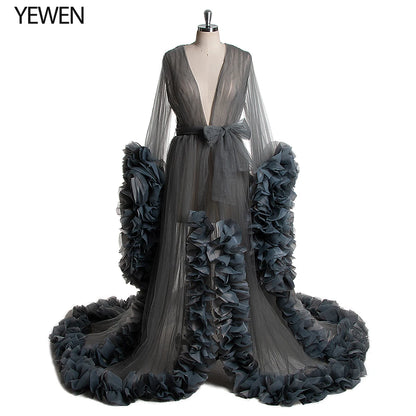 Sexy Umstandsfotografie Kleider Organza Rüschen Schwangerschaft Fotoshooting Kleid Lange Frauen Maxi Umstandskleid Vestidos Sunnderly 