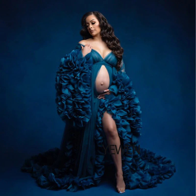 Sexy Umstandsfotografie Kleider Organza Rüschen Schwangerschaft Fotoshooting Kleid Lange Frauen Maxi Umstandskleid Vestidos Sunnderly 