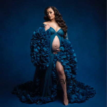 Sexy Umstandsfotografie Kleider Organza Rüschen Schwangerschaft Fotoshooting Kleid Lange Frauen Maxi Umstandskleid Vestidos Sunnderly 