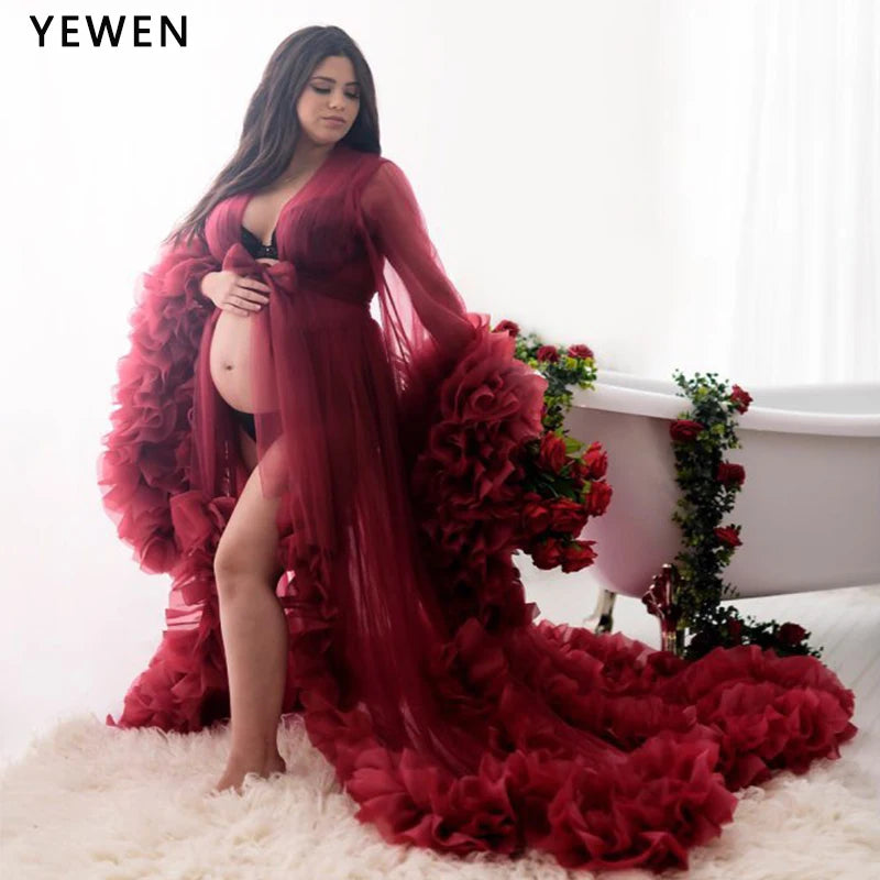 Sexy Umstandsfotografie Kleider Organza Rüschen Schwangerschaft Fotoshooting Kleid Lange Frauen Maxi Umstandskleid Vestidos Sunnderly 