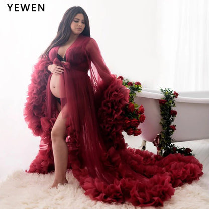Sexy Umstandsfotografie Kleider Organza Rüschen Schwangerschaft Fotoshooting Kleid Lange Frauen Maxi Umstandskleid Vestidos Sunnderly 