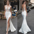 Sexy Mermaid Wedding Dress 2023 Slit Beach Sheath Open Back Sheer Lace Sleeveless Vestido De Noiva Backless Wedding Gowns-payinti