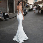 Sexy Mermaid Wedding Dress 2023 Slit Beach Sheath Open Back Sheer Lace Sleeveless Vestido De Noiva Backless Wedding Gowns-payinti