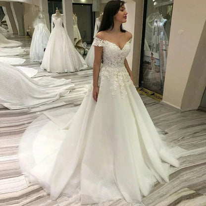 Sexy Off Shoulder Lace Wedding Dress Vintage Women's A-Line Gownes Robe De Soir é e De Mariage Bridal Dress Vestidos De Fiesta-payinti