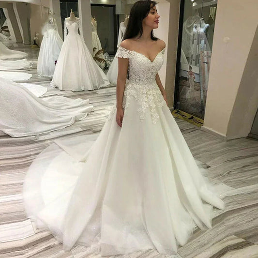 Sexy Off Shoulder Lace Wedding Dress Vintage Women's A-Line Gownes Robe De Soir é e De Mariage Bridal Dress Vestidos De Fiesta-payinti