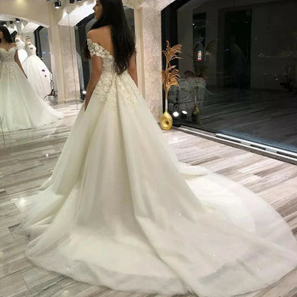 Sexy Off Shoulder Lace Wedding Dress Vintage Women's A-Line Gownes Robe De Soir é e De Mariage Bridal Dress Vestidos De Fiesta-payinti