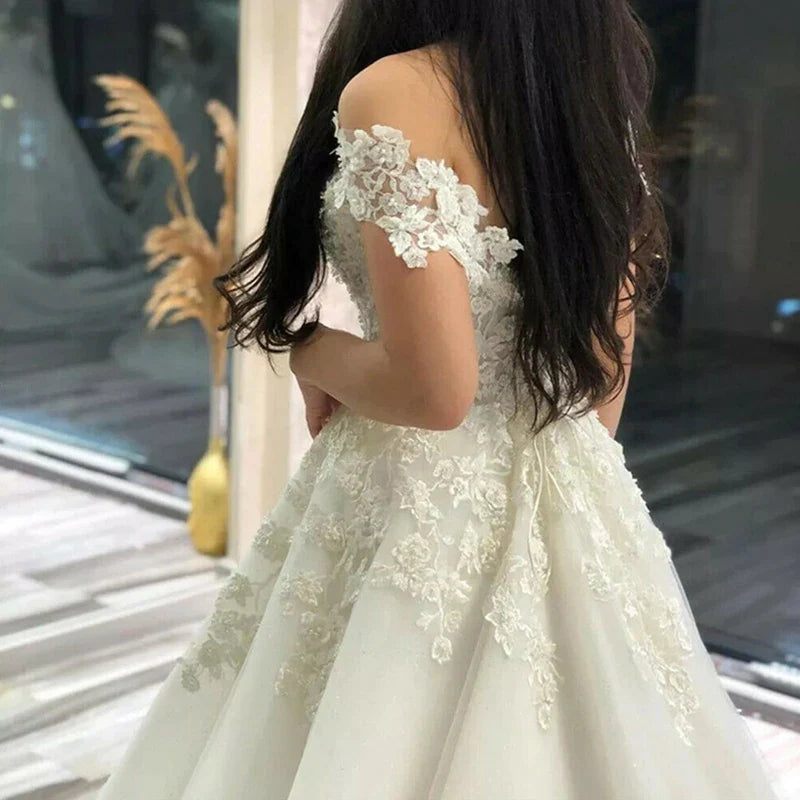 Sexy Off Shoulder Lace Wedding Dress Vintage Women's A-Line Gownes Robe De Soir é e De Mariage Bridal Dress Vestidos De Fiesta-payinti