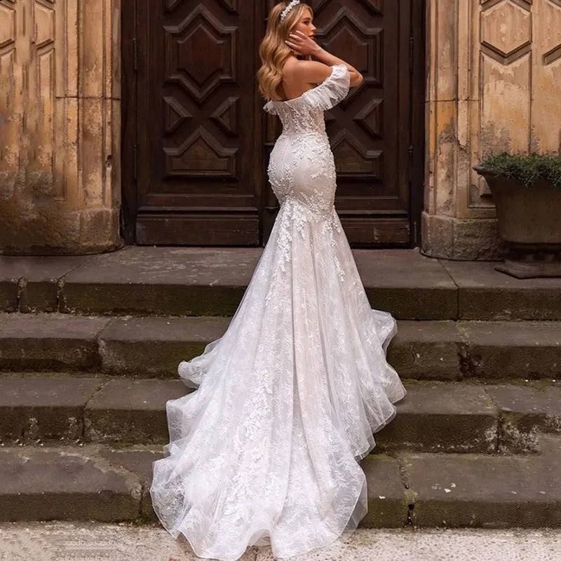 Sexy Off The Shoulder Mermaid Vestidos De Novia Appliques Vestido De Noiva Sweetheart Wedding Dresses Lace Robe De Mariée-payinti