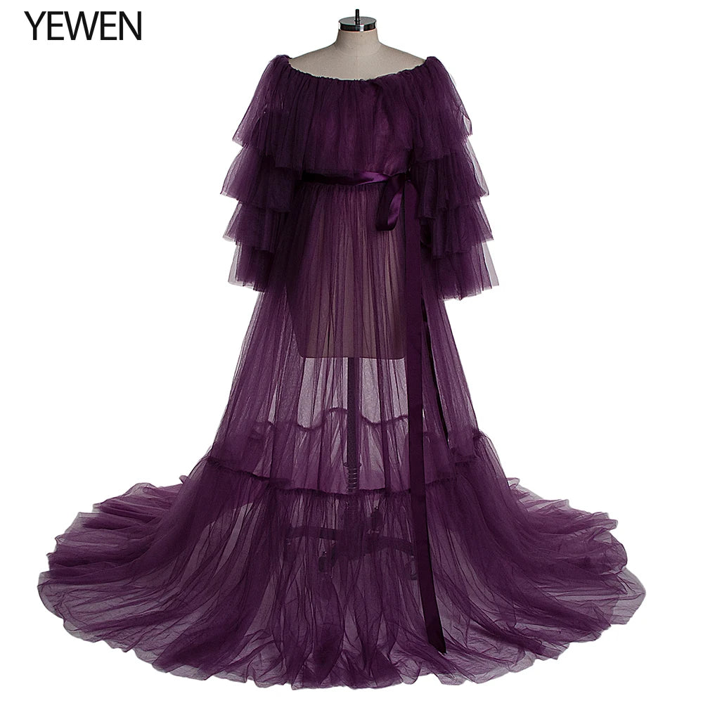 Sexy Pink Long Maternity Photography Props Dresses Tulle Perspective Pregnancy Mesh Maxi Gown For Pregnant Women Photo Shooting