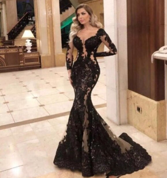 Sexy Durchsichtig Langarm Meerjungfrau Ballkleider Roten Quasten Illusion Zurück Formale Kleid Abend Vestido De Festa HA2505 
