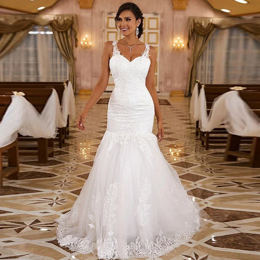 Sexy Sleeveless Sweetheart Wedding Dresses Women Gorgeous Lace Applique Mermaid Bridal Gowns Pleated Backless Formal Party Robe-payinti
