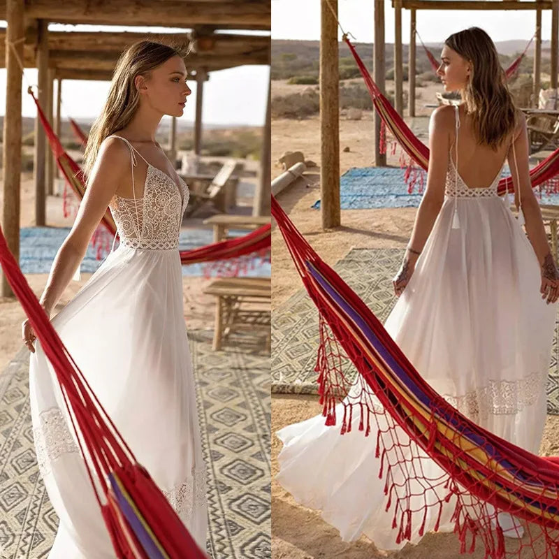 Sexy Spaghetti Straps A-line Deep V-Neck Backless Wedding Dresses Sleeveless robe de mariée Bridal Gowns vestidos de novia 2023-payinti
