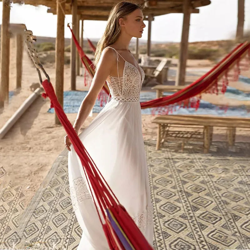Sexy Spaghetti Straps A-line Deep V-Neck Backless Wedding Dresses Sleeveless robe de mariée Bridal Gowns vestidos de novia 2023-payinti