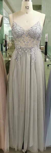 Vestidos de noche sexys con tirantes finos, escote en V, pedrería y cuentas, vestidos de fiesta formales con abertura, LA60963