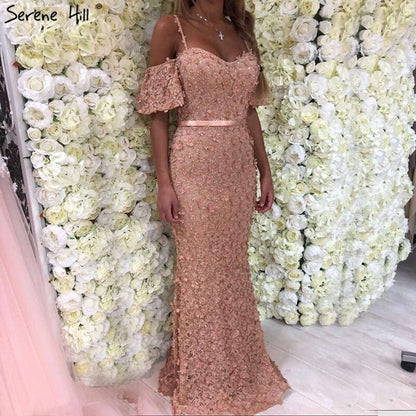 On Sale no return no refundSale Sexy Strapless Short Sleeves Mermaid Evening Dresses 2025 Embroidery Pearls Fashion Formal Dress LA6519