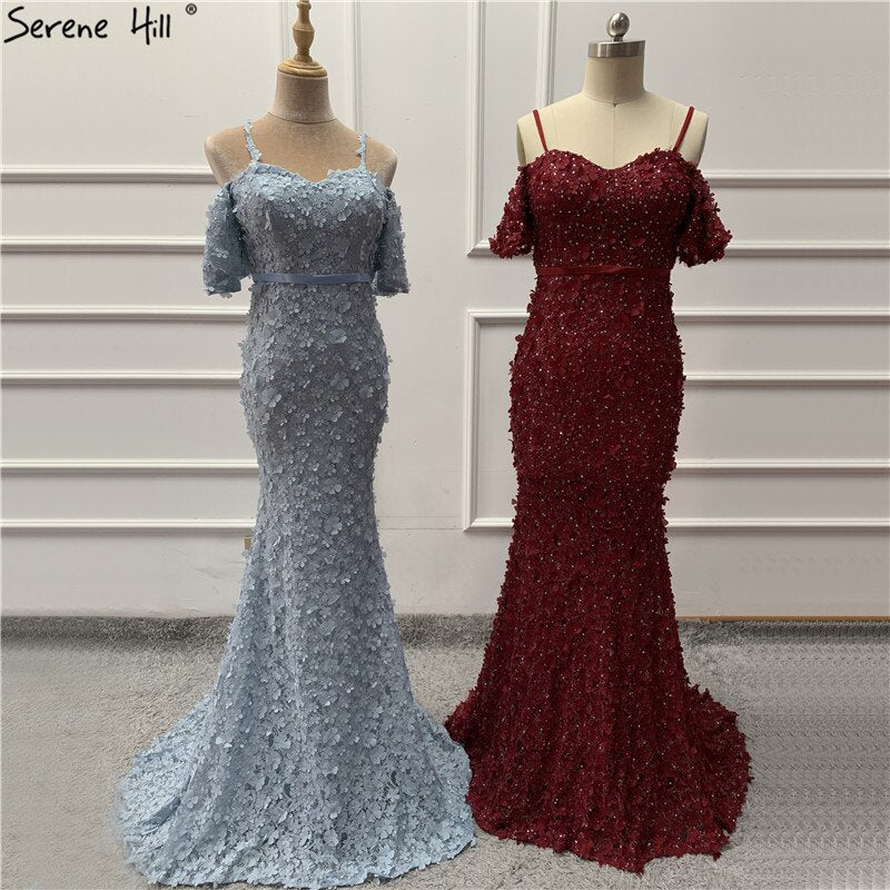 On Sale no return no refundSale Sexy Strapless Short Sleeves Mermaid Evening Dresses 2025 Embroidery Pearls Fashion Formal Dress LA6519
